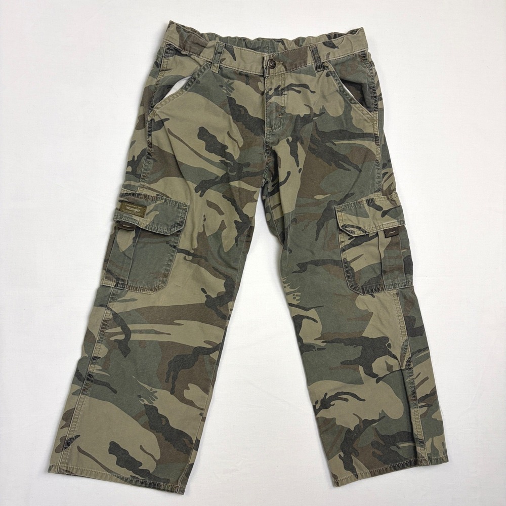 Wrangler Kids Camo Cargo Pants Size 10 Husky Green Woodland Camouflage Outdoor